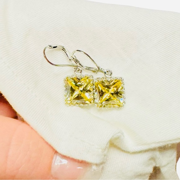 925 Sterling Silver Jewelry - Radiant Silver and Yellow Crystal Earrings